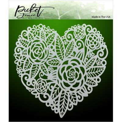 Picket Fence Studios Stencil - Flowers in a Heart